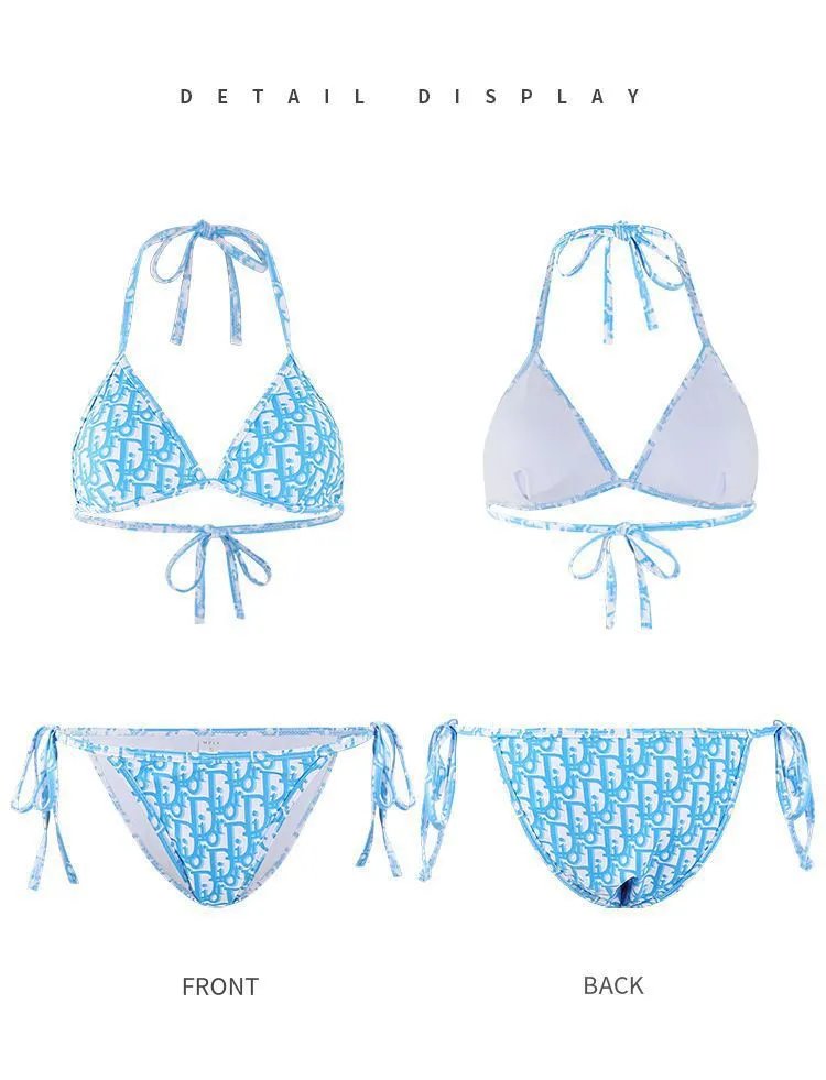 Dior Oblique Print Red and White Triangle Bikini Set - 16