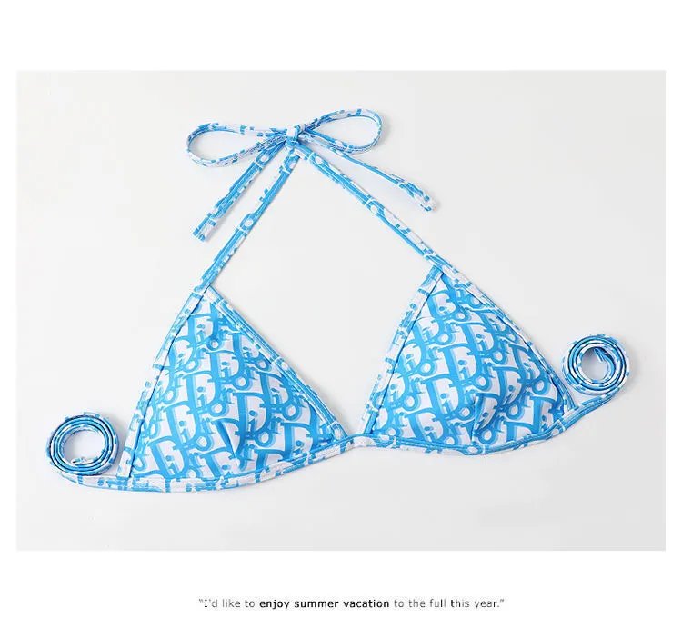 Dior Oblique Print Red and White Triangle Bikini Set - 18