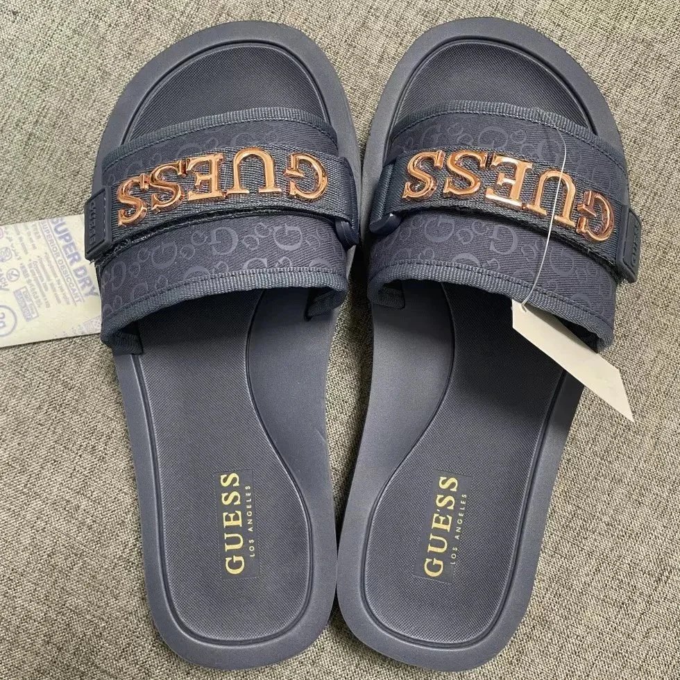 Design Guess Logo Slide Sandals Brown Slippers - 7