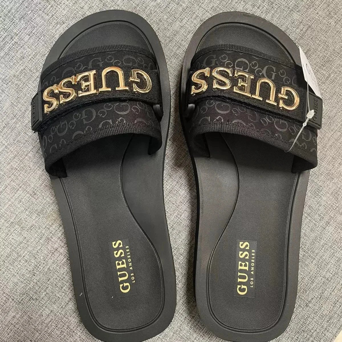 Design Guess Logo Slide Sandals Brown Slippers - 6
