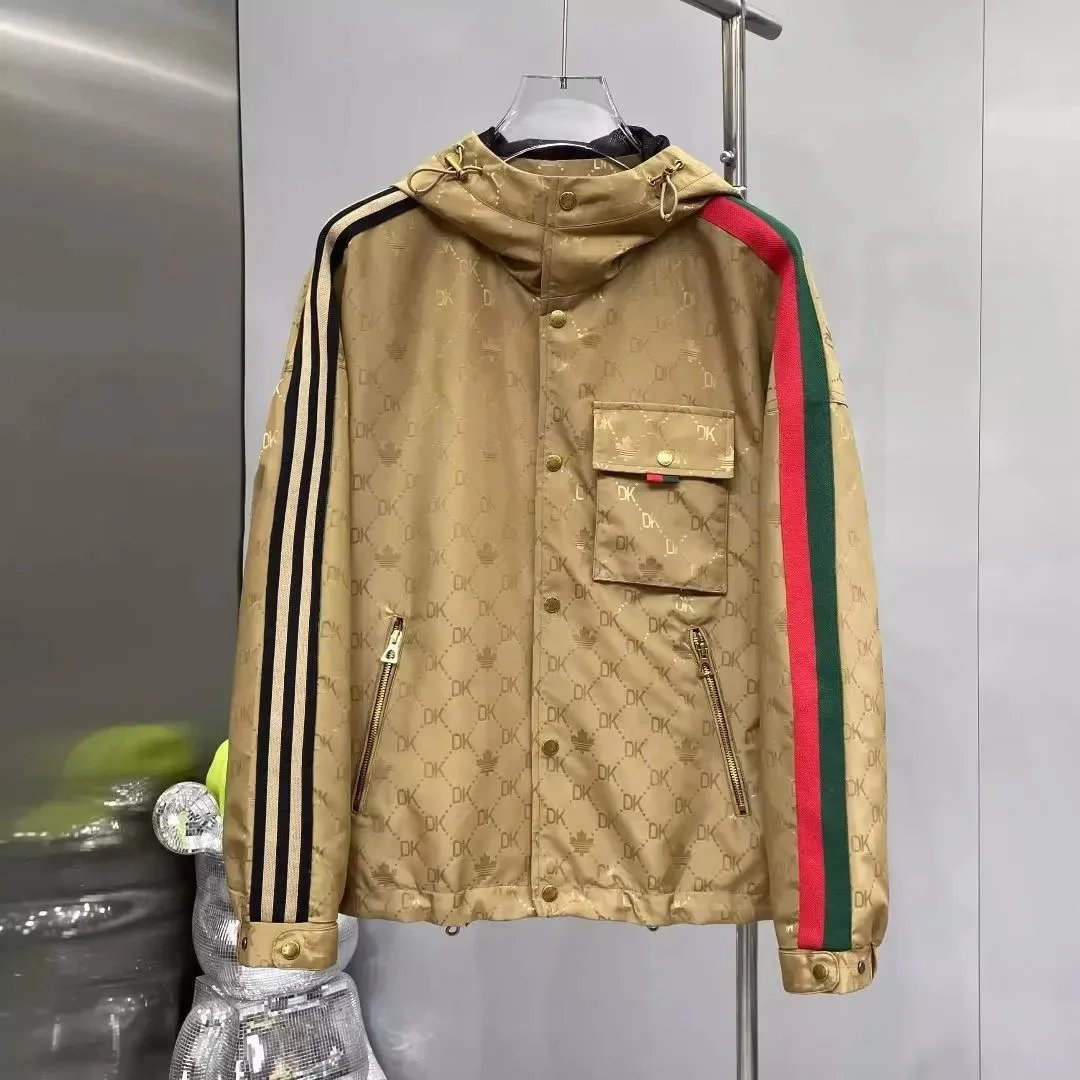 Adidas Jackets Hooded monogram windbreaker with contrast striped sleeves image 3
