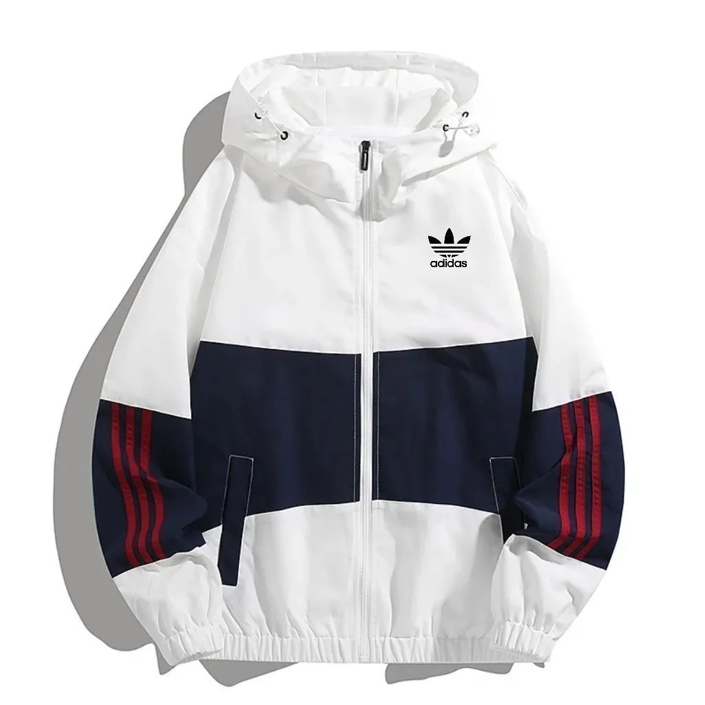 Adidas Jackets Hooded monogram windbreaker with contrast striped sleeves image 9