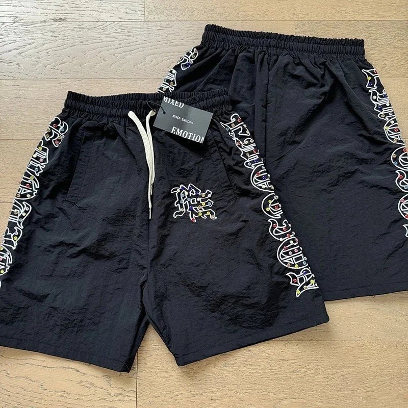 Mixed Emotion Shorts Drawstring Rhinestone Graphic image 2