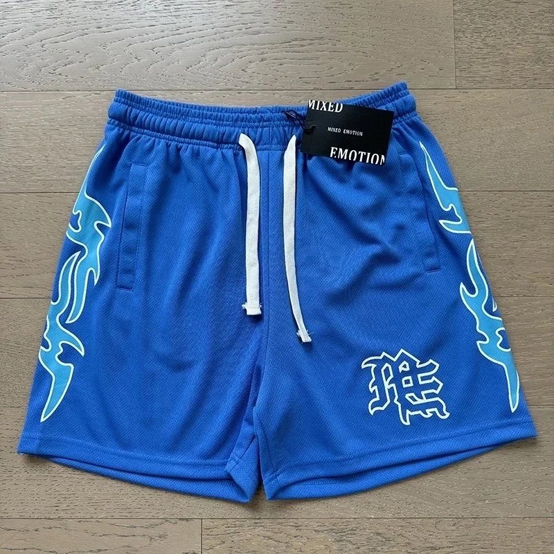 Mixed Emotion Shorts Drawstring Rhinestone Graphic — X0025 blue