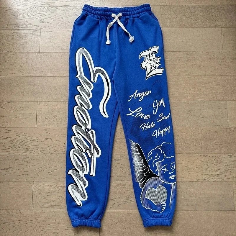 Mixed Emotion Shorts Drawstring Rhinestone Graphic — X0057 blue