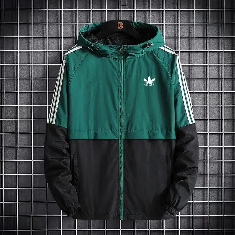 Adidas Jackets Hooded monogram windbreaker with contrast striped sleeves image 6