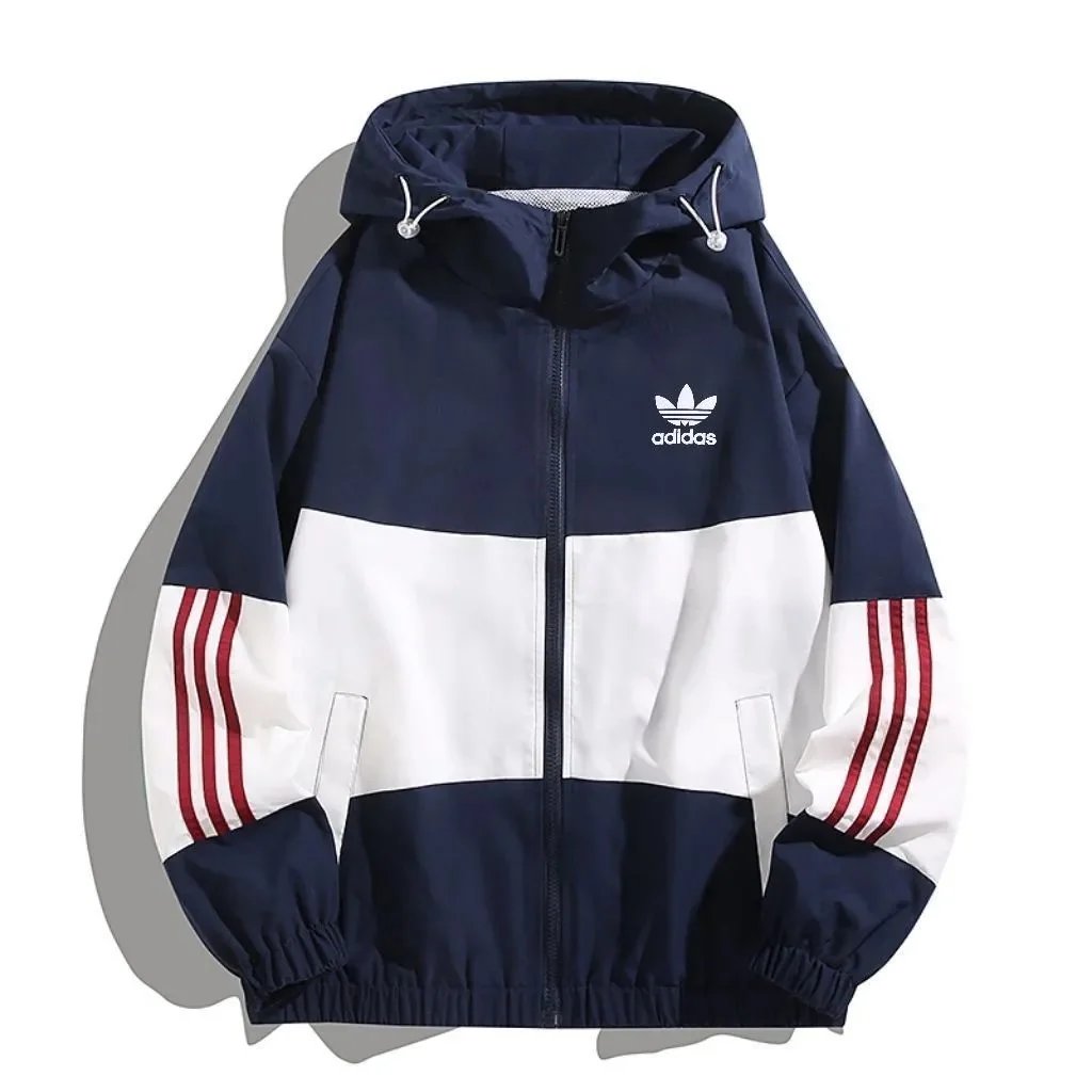 Adidas Jackets Hooded monogram windbreaker with contrast striped sleeves image 8