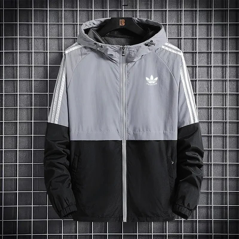 Adidas Jackets Hooded monogram windbreaker with contrast striped sleeves image 5