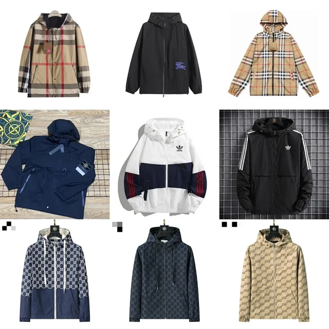 Adidas Jackets Hooded monogram windbreaker with contrast striped sleeves product detail image 1