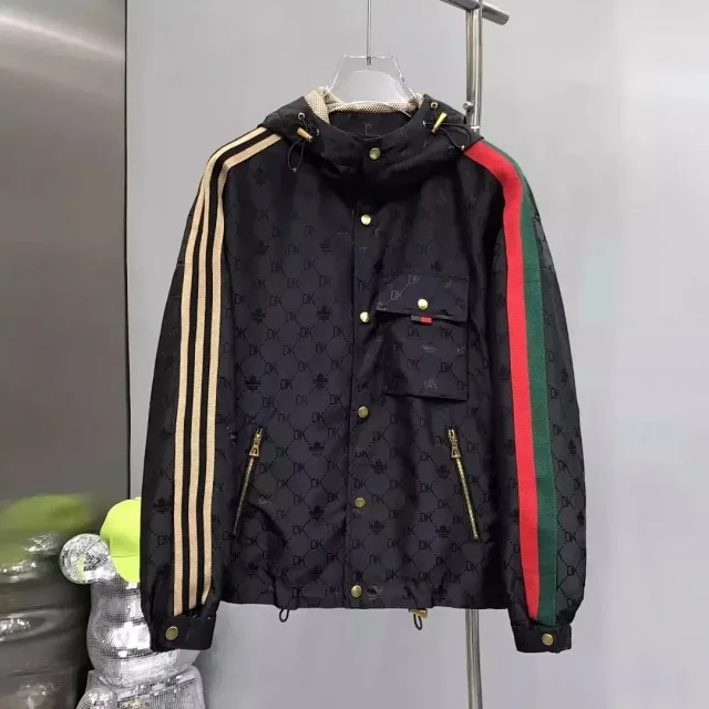 Adidas Jackets Hooded monogram windbreaker with contrast striped sleeves product detail image 2