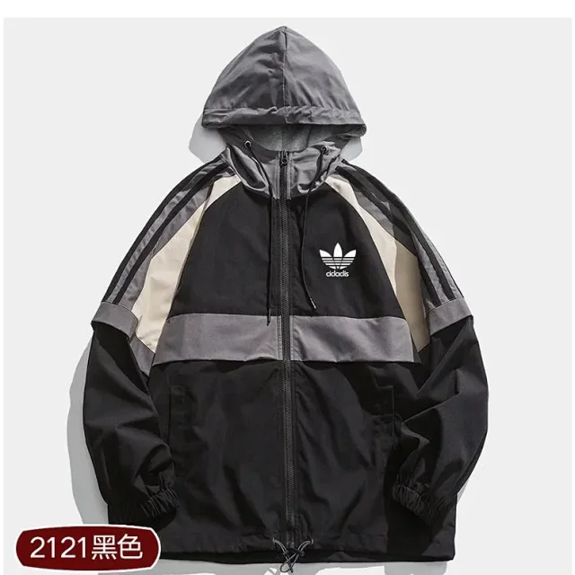 Adidas Jackets Hooded monogram windbreaker with contrast striped sleeves product detail image 11