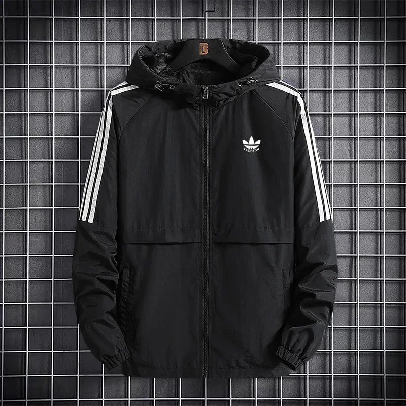 Adidas Jackets Hooded monogram windbreaker with contrast striped sleeves image 4