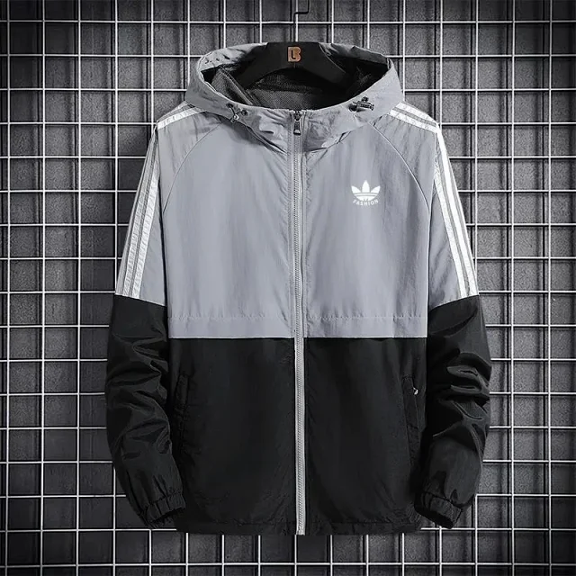 Adidas Jackets Hooded monogram windbreaker with contrast striped sleeves product detail image 5