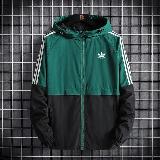 Adidas Jackets Hooded monogram windbreaker with contrast striped sleeves product detail image 6