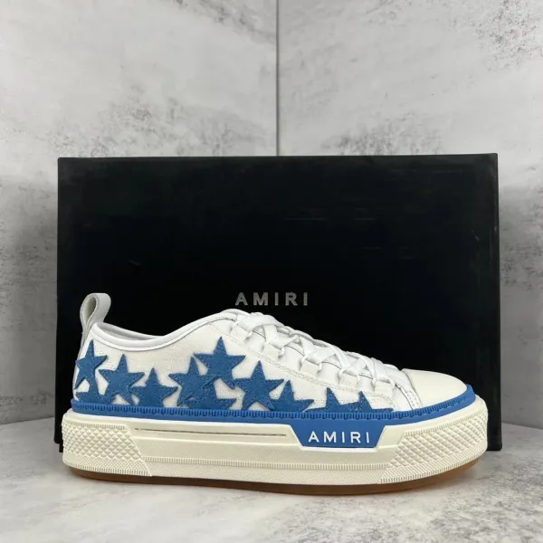 Amiri Star-Embroidered Canvas Sneakers White and Blue - 1