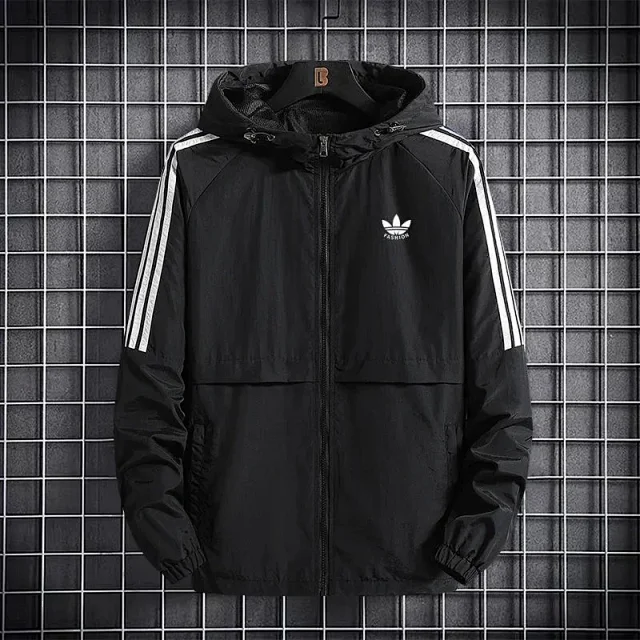 Adidas Jackets Hooded monogram windbreaker with contrast striped sleeves product detail image 4