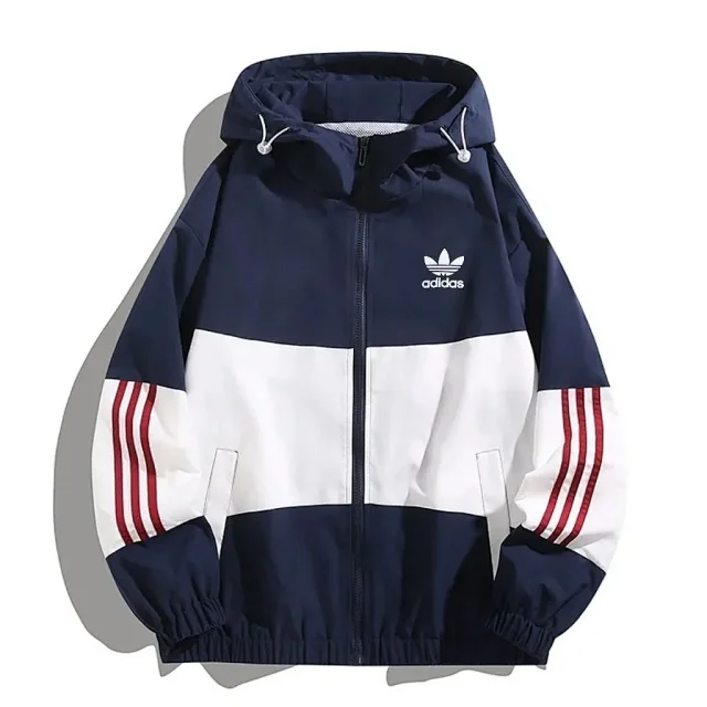 Adidas Jackets Hooded monogram windbreaker with contrast striped sleeves product detail image 8