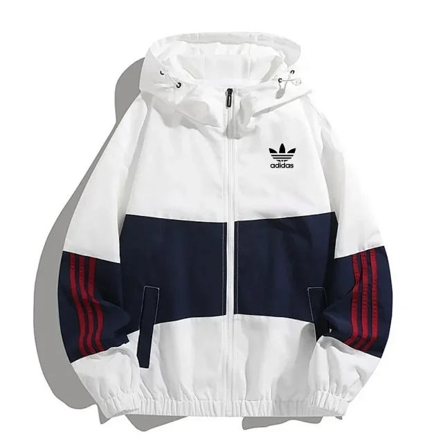 Adidas Jackets Hooded monogram windbreaker with contrast striped sleeves product detail image 9