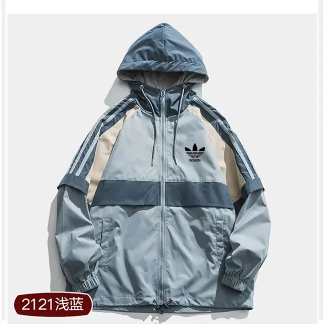 Adidas Jackets Hooded monogram windbreaker with contrast striped sleeves product detail image 10