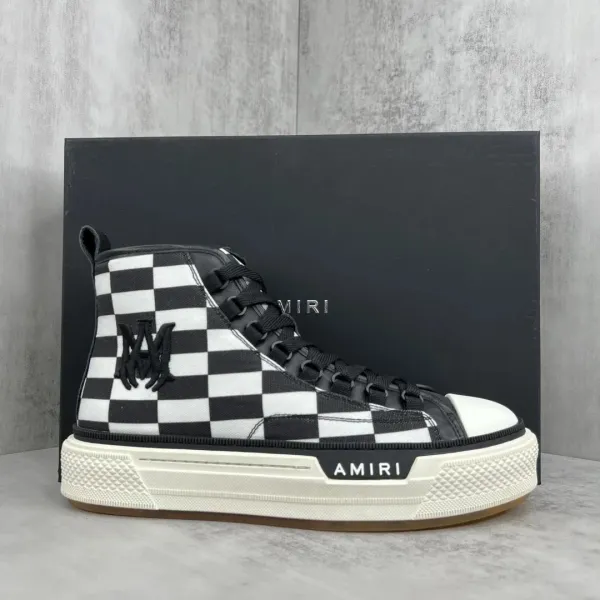 Amiri Checkerboard High-Top Sneakers Black and White - 1