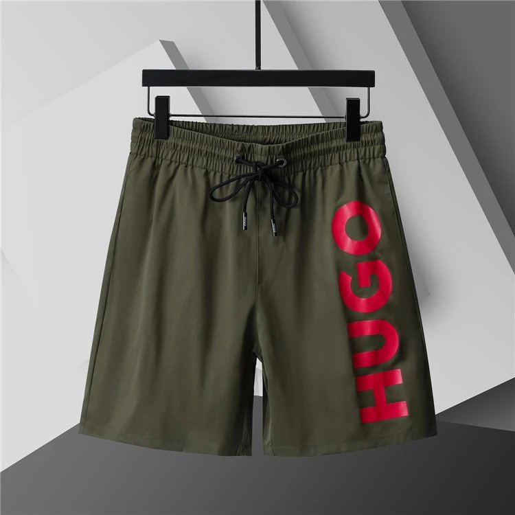 Unbranded Shorts Elastic-Waist Drawstring with Side Letter Print — 3780 Dark Green