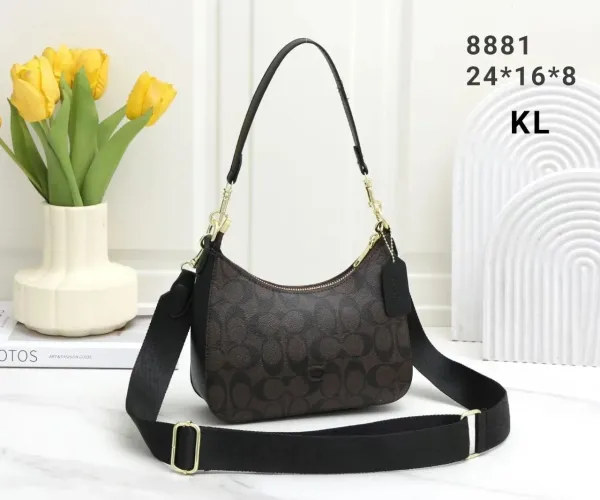 Coach Hobo Bag Brown Signature Canvas Shoulder Bag - 1