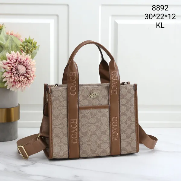 Coach Signature Canvas Tote Bag Beige Brown Handbag - 1