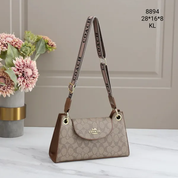 Coach Signature Canvas Mini Shoulder Bag Beige Brown - 1