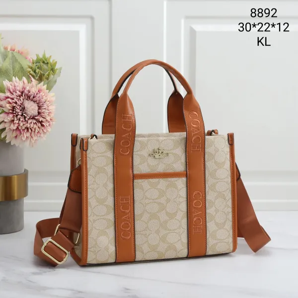 Coach Signature Canvas Tote Bag Beige and Tan Handbag - 1