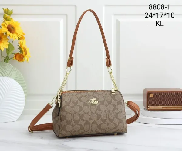 Coach Signature Canvas Mini Shoulder Bag Beige Brown - 1