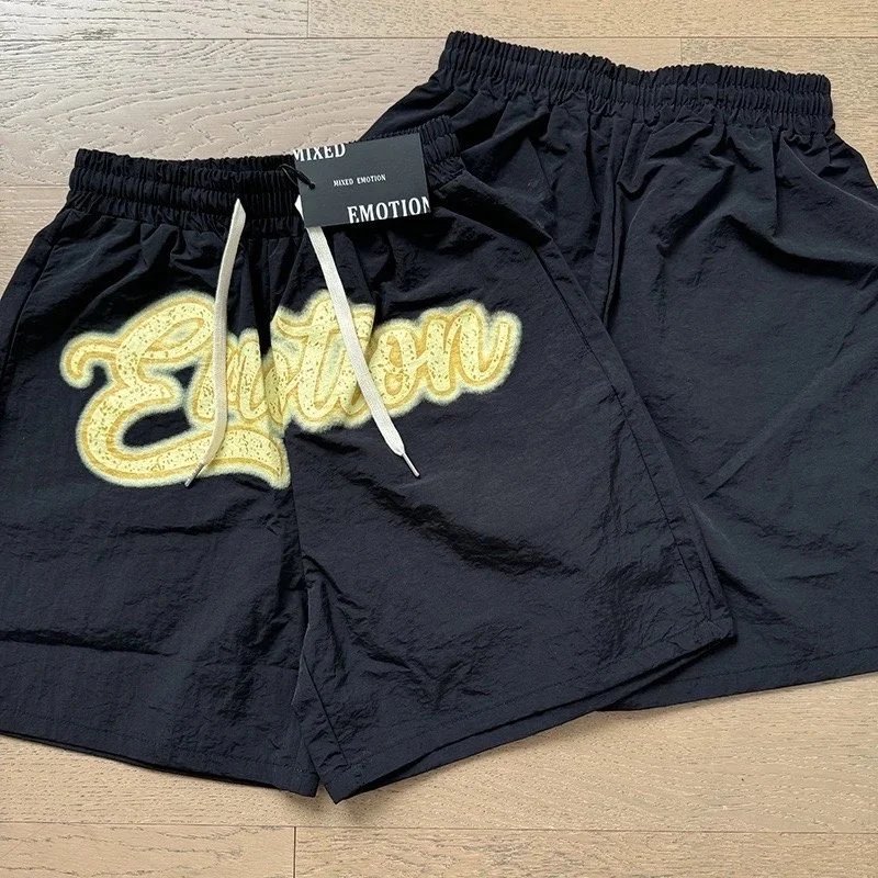 Mixed Emotion Shorts Drawstring Rhinestone Graphic — x0037