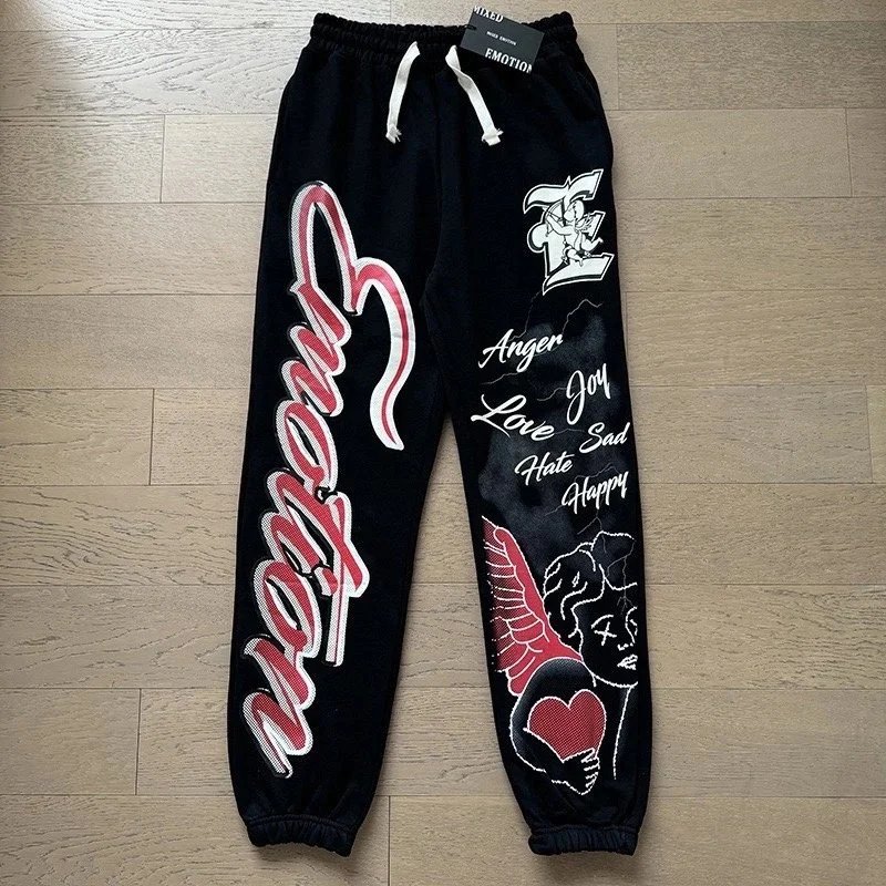 Mixed Emotion Shorts Drawstring Rhinestone Graphic — X0057 black