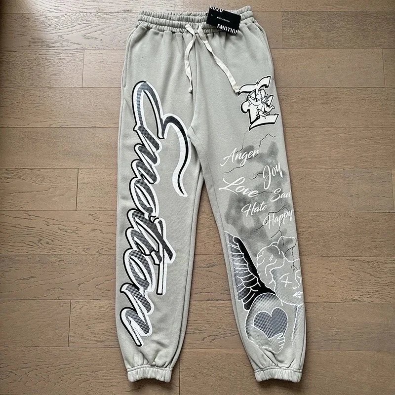 Mixed Emotion Shorts Drawstring Rhinestone Graphic — X0057 gray