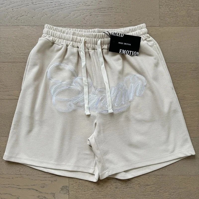 Mixed Emotion Shorts Drawstring Rhinestone Graphic — X0020 Apricot Color