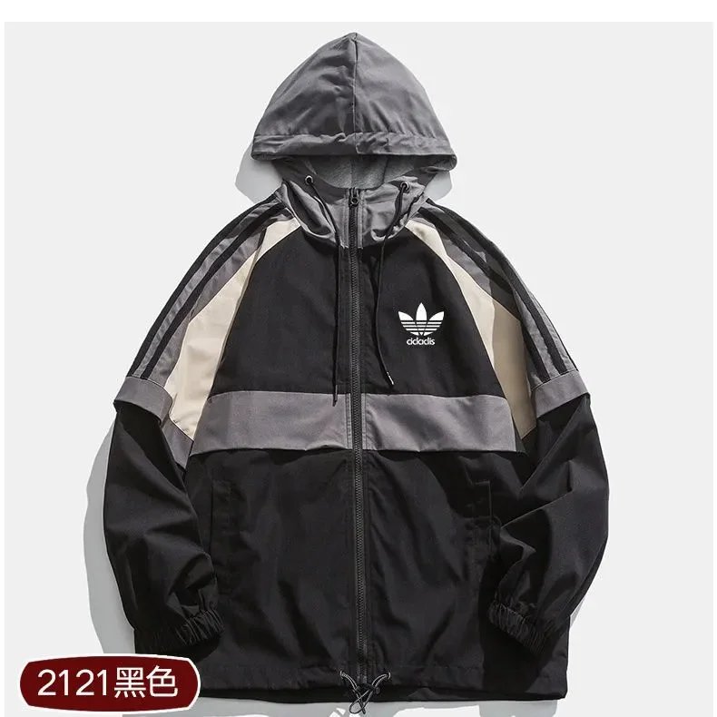 Adidas Jackets Hooded monogram windbreaker with contrast striped sleeves image 13