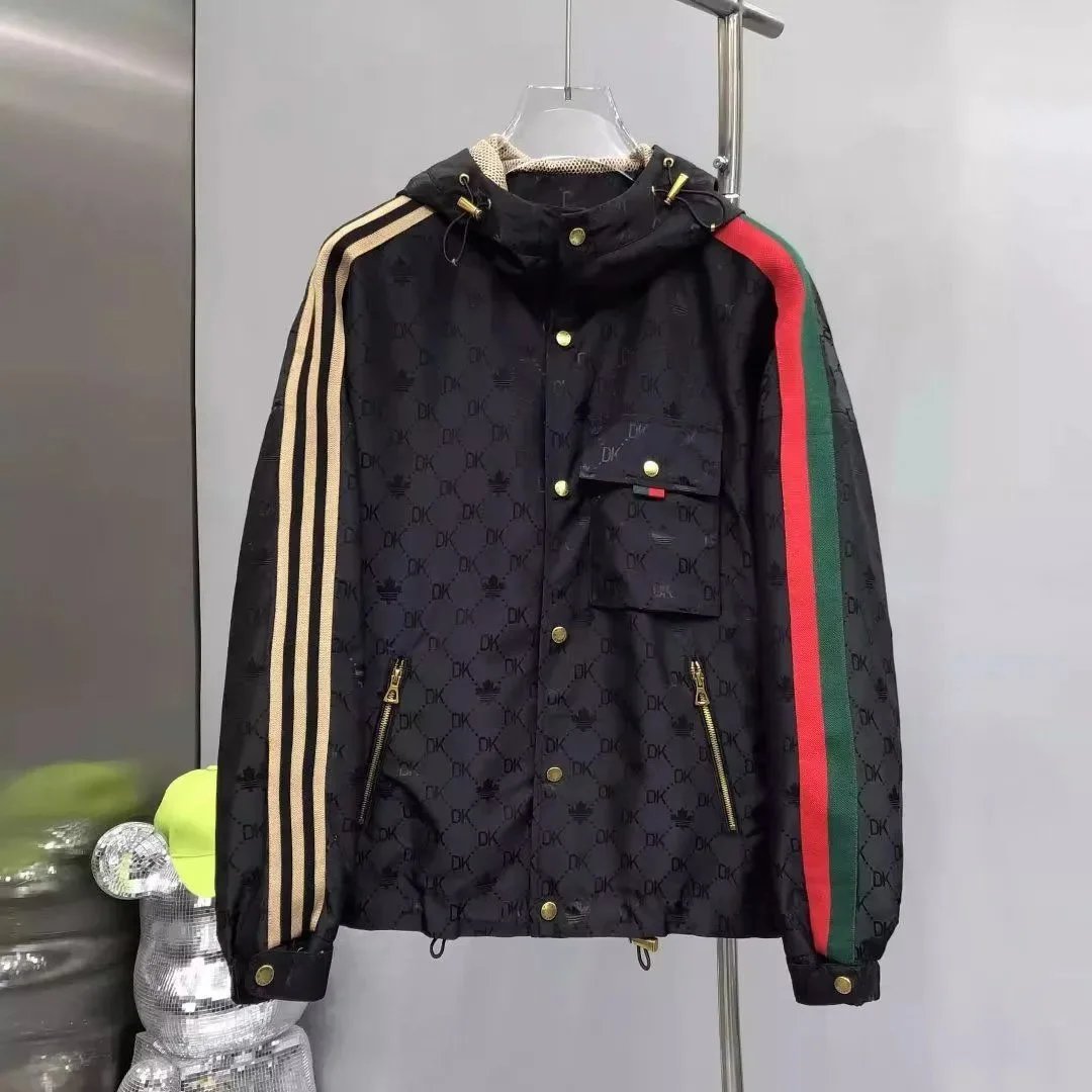 Adidas Jackets Hooded monogram windbreaker with contrast striped sleeves image 2