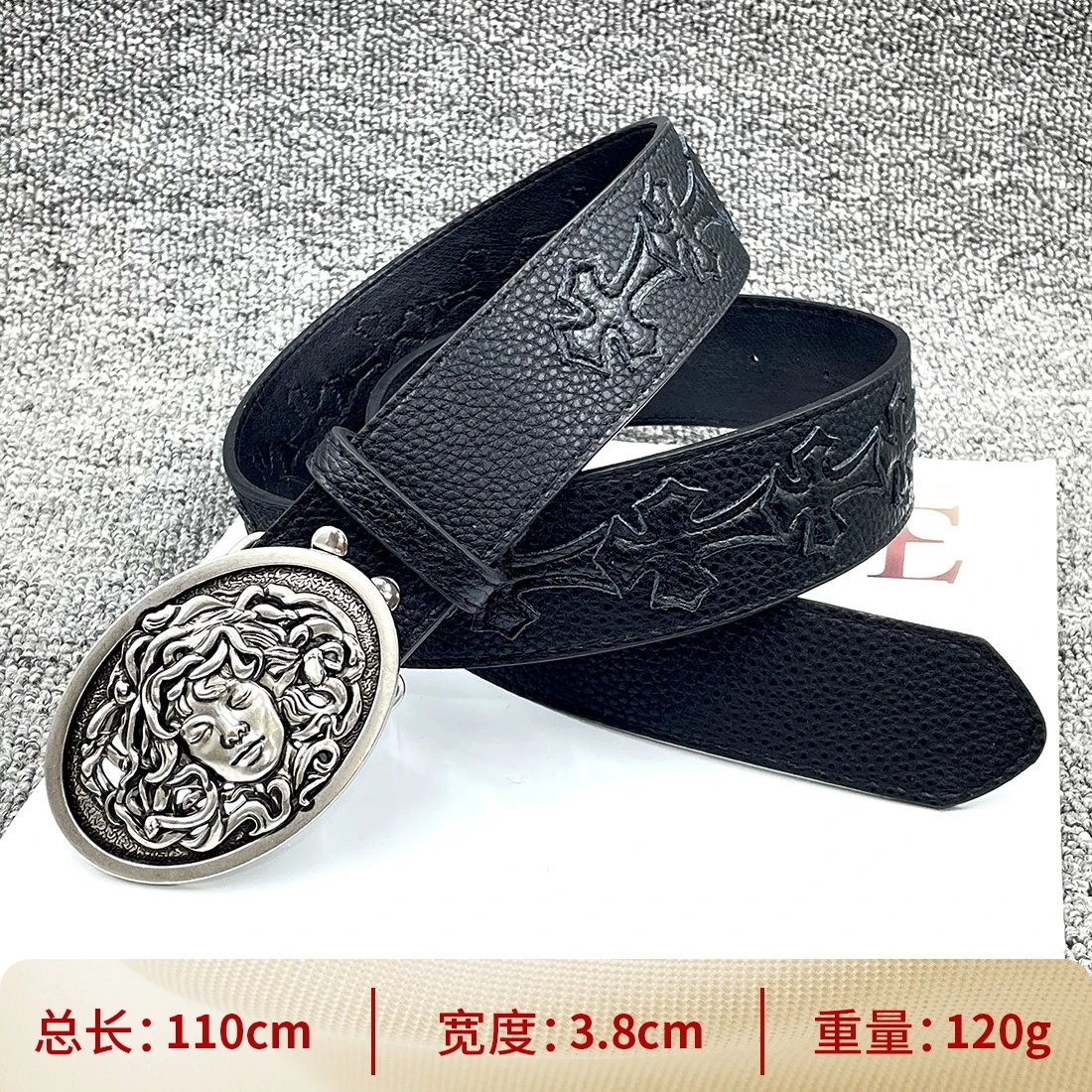 Chrome Hearts Cross Embossed Medusa Buckle Belt Black