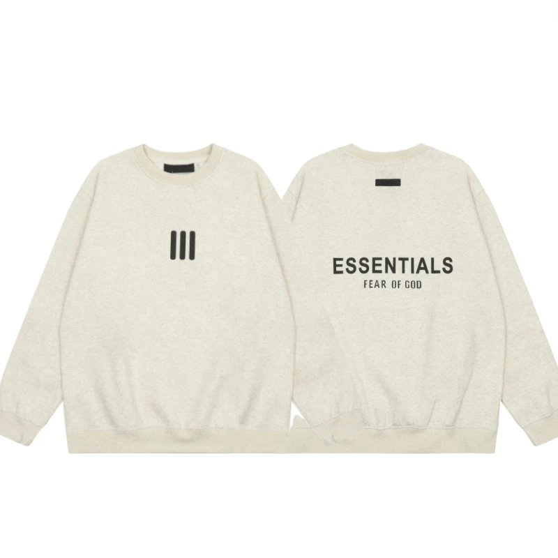 Fear of God Adidas Essentials Crewneck Sweater Flocked Logo Oatmeal