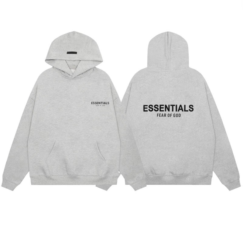 Fear of God Essentials Hoodie Jacket Flocked Logo Heather Grey