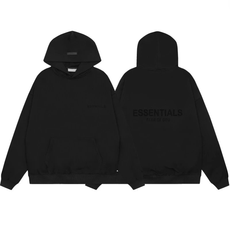 Fear of God Essentials Flocked Logo Hoodie Jacket Black