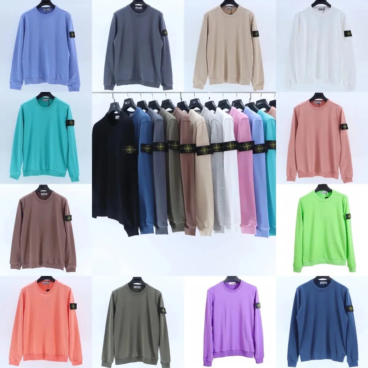 Stone Island Solid Color Crewneck Sweatshirt with Sleeve Patch