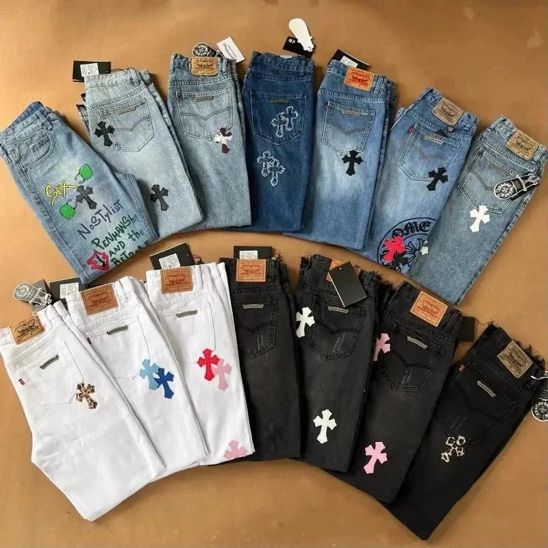 Chrome Hearts Distressed jeans with cross patches
