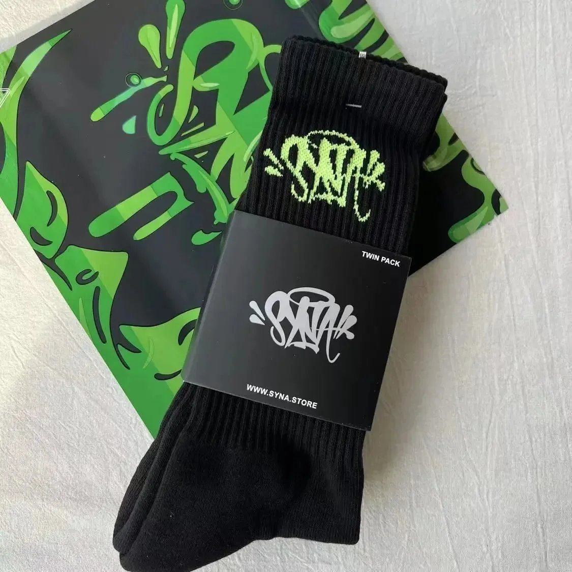 Syna Black Lime Socks