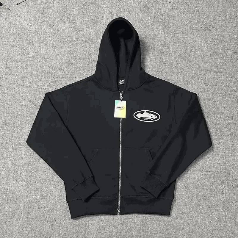 Corteiz Alcatraz Logo Zip-Up Hoodie in Black