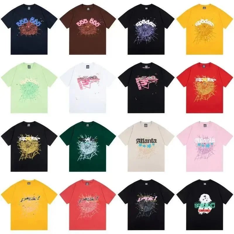 Sp5der Graphic Print Spider Web T-Shirts
