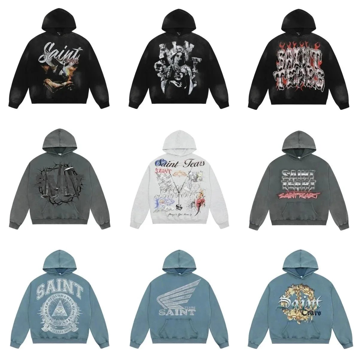 Saint Tears Men's Graphic Print Crewneck Sweatshirts