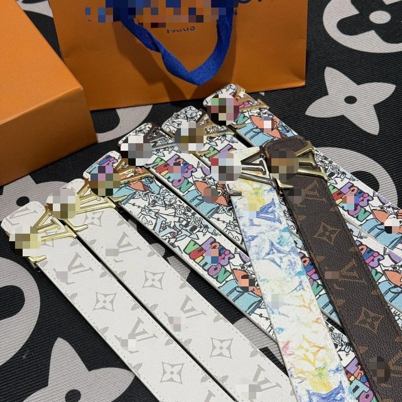 【 DX4-6 】 Belt New Fashionable and Versatile Business Letter Smooth Graffiti Jeans