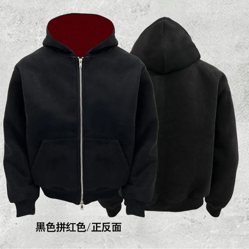 DerSchutze Zip Hoodie — Black wine red [plus velvet thickening】 colorway — USFans Spreadsheet photo