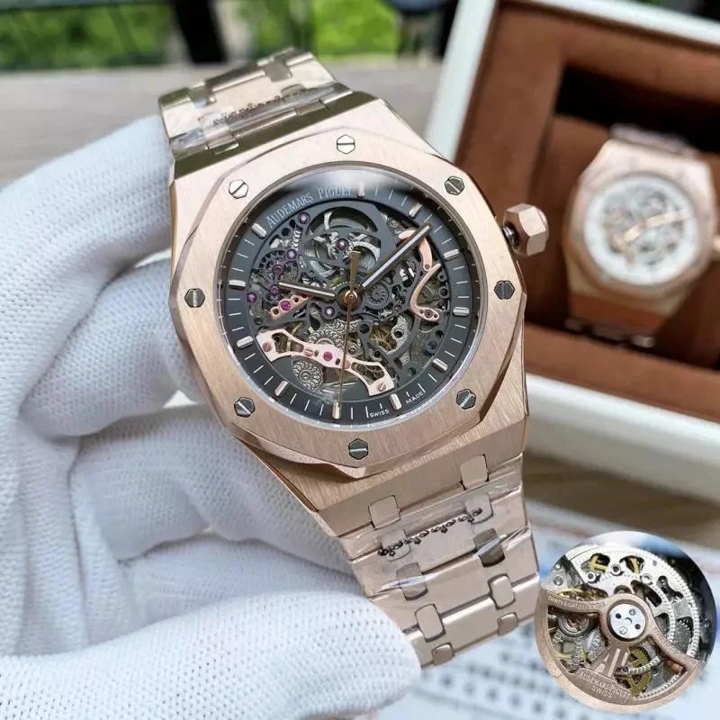 [Style 1] Rose Gold Case · Black Dial · Steel Band