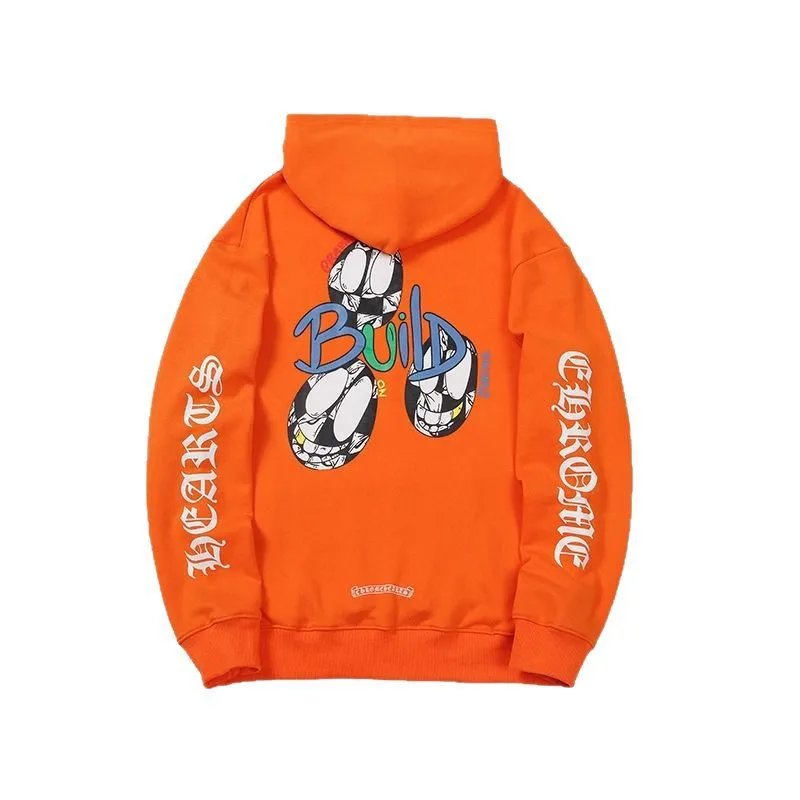 Orange Hooded Sweatshirt with Graphic Print